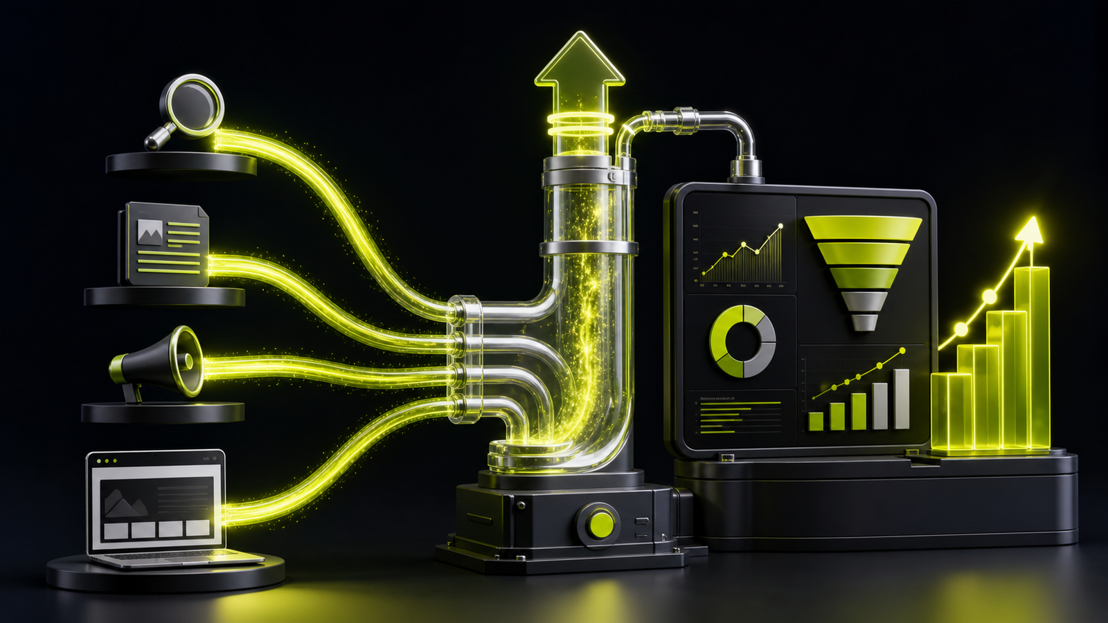 Digital marketing channels flowing into revenue visual