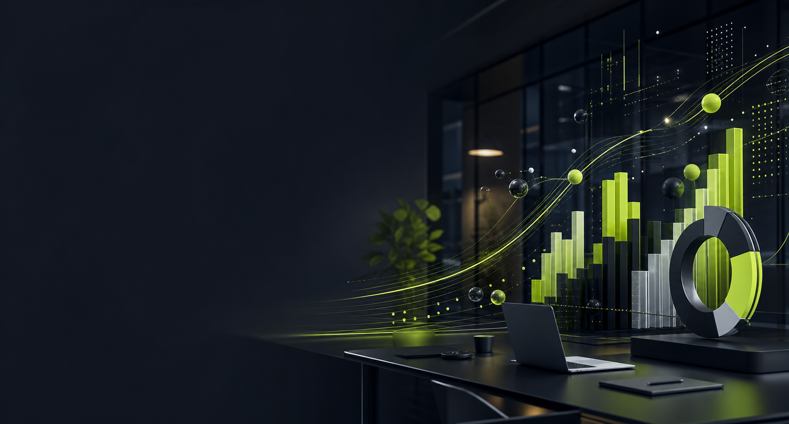Abstract digital marketing analytics with lime growth charts